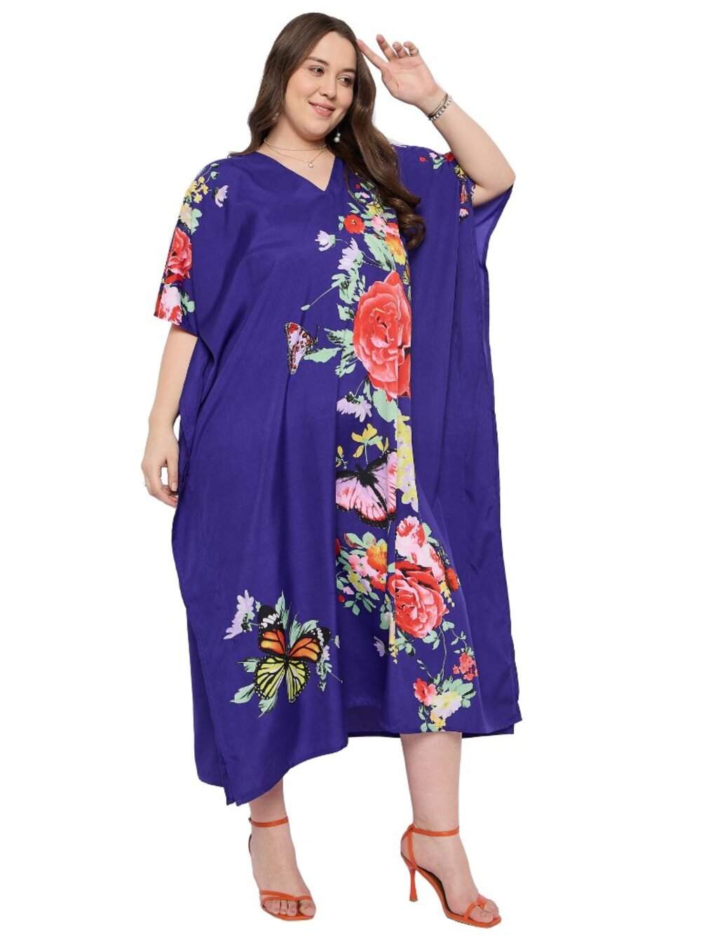 Gypsie Blu Women Floral Printed Caftan Dress Plus Size Maxi Moo Moos Dresses - Picture 2 of 7